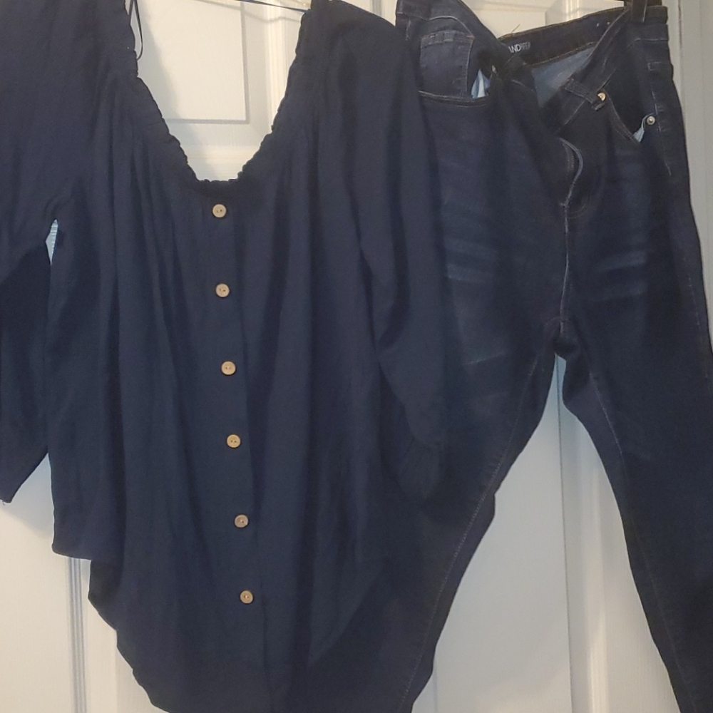 Navy top and jeans